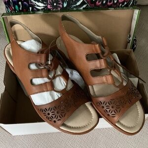 Remonte Soft Brown Leather Lace up Sandals with Wedge Heel - U.S. Size 8.5